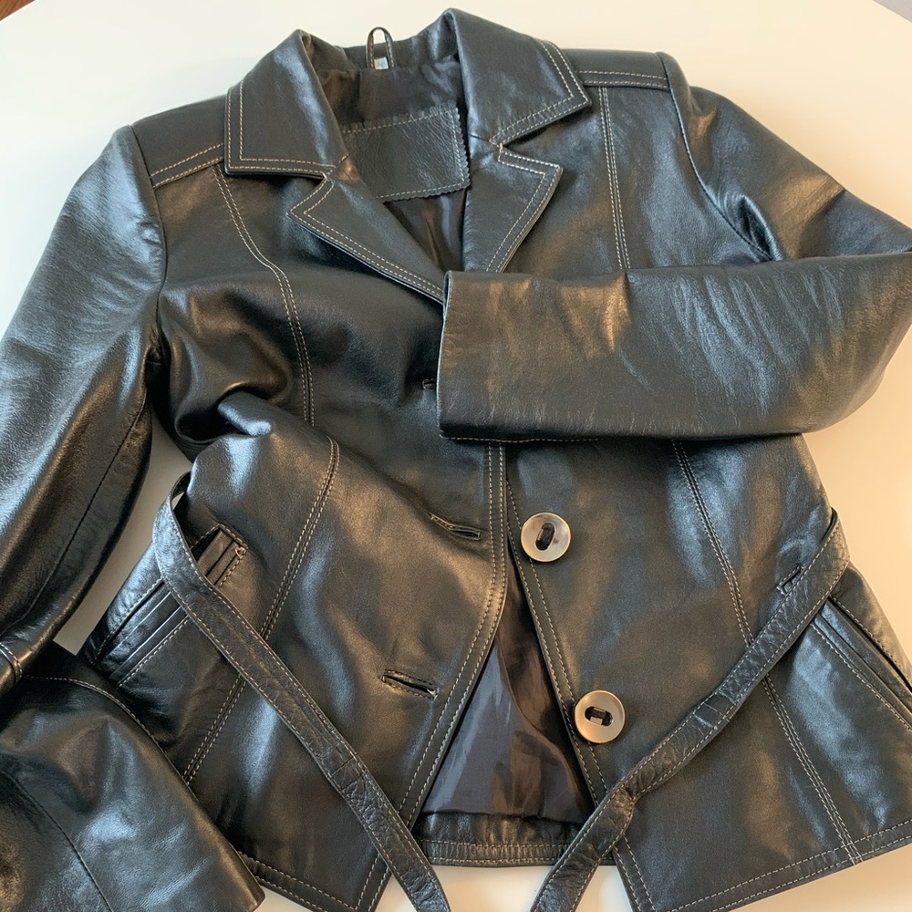 Calfskin black leather jacket